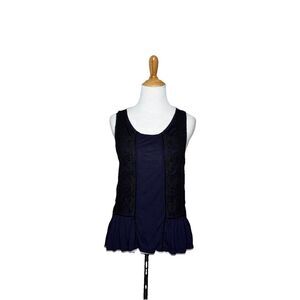 American Eagle Outfitters Dark Blue Fancy Lace Tank Top Ruffle Bottom Medium